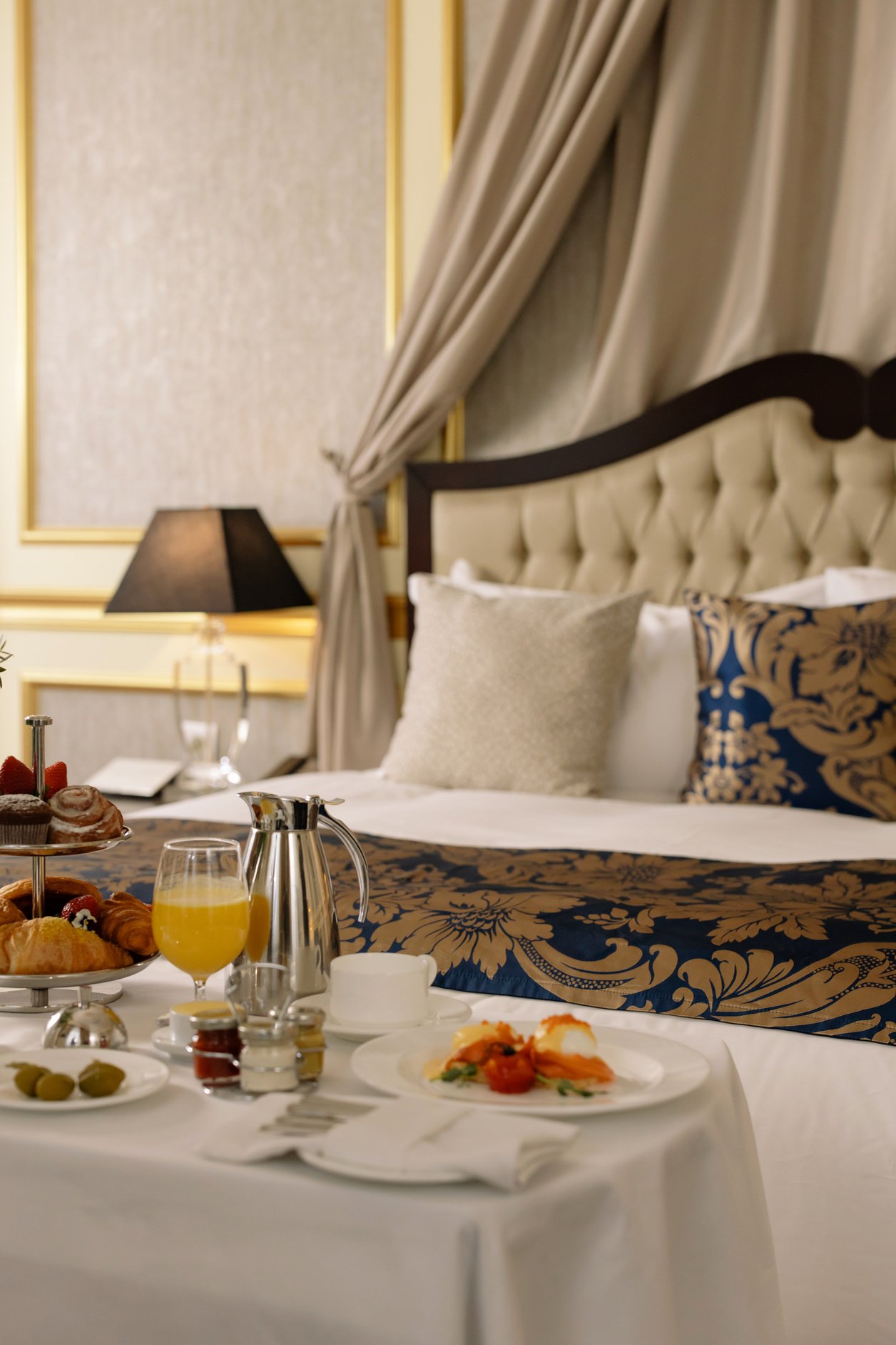 Food Served on Table in a Hotel Room